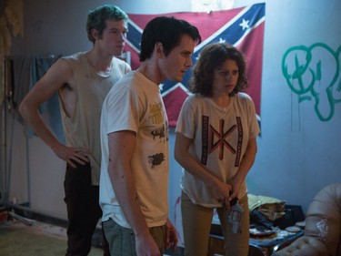 L-R: Callum Turner, Anton Yelchin and Alia Shawkat star in "Green Room."