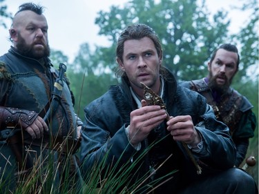 L-R: Nick Frost as Nion, Chris Hemsworth as Eric the Huntsman and Rob Brydon as Gryff in "The Huntsman: Winter's War."