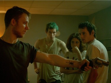 L-R: Joe Cole, Callum Turner, Alia Shawkat and Anton Yelchin star in "Green Room."