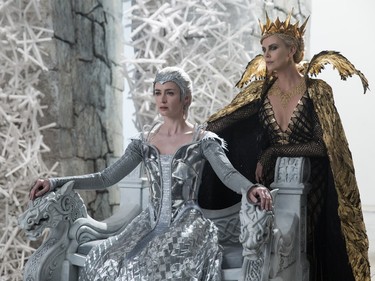 Emily Blunt (L) and Charlize Theron star in "The Huntsman: Winter's War."