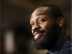 Jon Jones speaks with the media during a UFC 197 news conference, on, April 21, 2016, in Las Vegas.