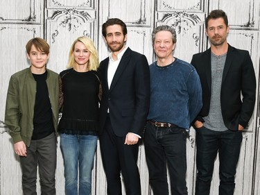 L-R: Actors Judah Lewis, Naomi Watts, Jake Gyllenhaal, Chris Cooper and screenwriter Bryan Sipe participate in AOL's BUILD Speaker Series to discuss the film, "Demolition" at AOL Studios on March 22, 2016 in New York.