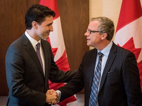 Prime Minister Justin Trudeau addresses the press at a meeting with Saskatchewan Premier Brad Wall in Saskatoon on April 27, 2016.