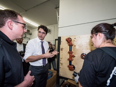 Prime Minister Justin Trudeau visits the YWCA Trade Journey Program at Saskatchewan Polytechnic in Saskatoon, April 27, 2016.