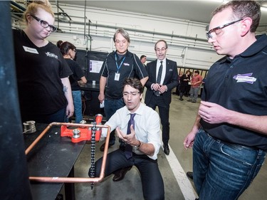 Prime Minister Justin Trudeau visits the YWCA Trade Journey Program at Saskatchewan Polytechnic in Saskatoon, April 27, 2016.