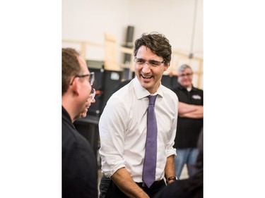 Prime Minister Justin Trudeau visits the YWCA Trade Journey Program at Saskatchewan Polytechnic in Saskatoon, April 27, 2016.