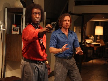 Don Cheadle as Miles Davis (L) and Ewan McGregor as Dave Braden in "Miles Ahead."