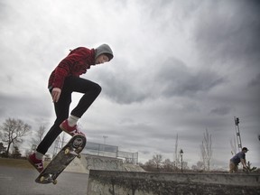 A skateboarder at Pere Marquette Park in Montreal.