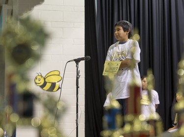 Braydon Mooswa competes in the first ever First Nations Provincial Spelling Bee at the Don Ross Centre in North Battleford, April 8, 2016.
