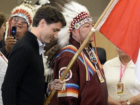 REGINA,Sk: April 26, 2016 -- Prime Minister Justin Trudeau  holds a news conference at the Treaty Four Governance Centre in Fort Qu'Appelle Saskatchewan Tuesday April 26, 2016after meeting with the leaders of the File Hills Tribal Council earlier in the day. BRYAN SCHLOSSER