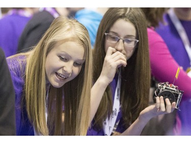 Teams from the same school cheer on fellow teammates cheer on their robots during battle during the 8th annual Polytechnic Sumobot Robot Rumble,  April 14, 2016.