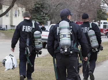 Saskatoon Police and the Saskatoon Fire department and their Hazmat unit attend to a situation in the 300 block Avenue K North, April 15, 2016.