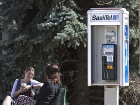 This pay phone on Spadina Crescent, north of the Delta Bessborough, is one of 266 such phones left in Saskatoon.