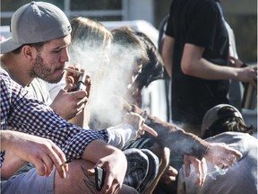 50 pot smokers converged at City Hall for the annual 420 smoke off and light up at 4:20 p.m., April 20, 2016. (GORD WALDNER/Saskatoon StarPhoenix)