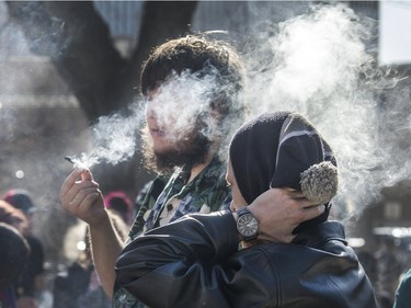 50 pot smokers converged at City Hall for the annual 420 smoke off and light up at 4:20 p.m., April 20, 2016.
