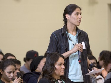 Prime Minister Justin Trudeau answers students' questions at Oskayak High School after touring the school and the Aboriginal Youth Entrepreneurship Program, April 27, 2016.