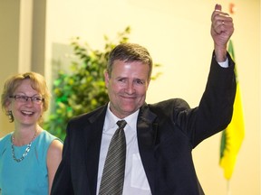 David Buckingham arrived to cheers at the Saskatchewan Party headquarters in Saskatoon on April 4, 2016