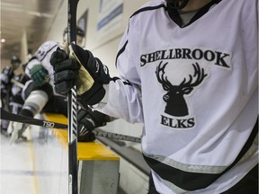 SASKATOON, SASK.; APRIL 5, 2016 -  0407 sports shell brook elks  The Shellbrook Elks hockey team built around ex U of S Huskies, Saskatoon Contacts, and P.A. Minto players were practicing at ACT Rink in Saskatoon with the team headed to the Allan Cup, a senior AAA mens championships, April 5, 2016. (GordWaldner/Saskatoon StarPhoenix)