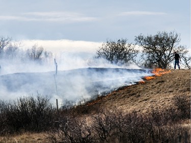 Saskatoon Fire Department was called to a grass fire near a yard site south about 10 kms. from the city off highway 60, April 7, 2016. It was thought that the controlled burn that got out of control may be threading at home. The home was safe on arrival. (GordWaldner/Saskatoon StarPhoenix)