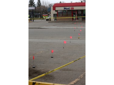 Detectives from the Saskatoon police major crimes and forensic identification units investigate after a man died in the Sutherland area on April 24 in Saskatoon.