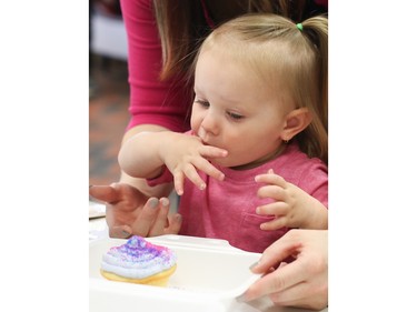 1.5-year-old Sadie Preston has fun at the Make a Wish event at Royal University Hospital in Saskatoon, April 27, 2016.