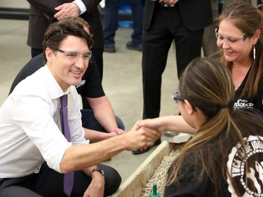 Prime Minister Justin Trudeau visits the YWCA Trade Journey Program at Saskatchewan Polytechnic in Saskatoon, April 27, 2016.