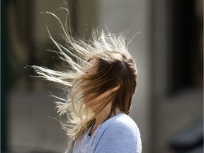High winds in the city were wrecking a lot of hairdos, Wednesday, April 06, 2016.