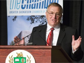 Mayor Don Atchison gives his state of the city address to Saskatoon business leaders at a luncheon at TCU Place on April 19, 2016