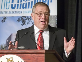 Mayor Don Atchison gives his state of the city address to Saskatoon business leaders at a luncheon at TCU Place, on April 19, 2016