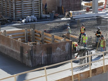 Construction crews have started building the main floor of the Children's Hospital of Saskatchewan and concrete was being pumped into the site during a media tour, April 21, 2016. After seven months of construction, the project is over 10 per cent complete, say officials.