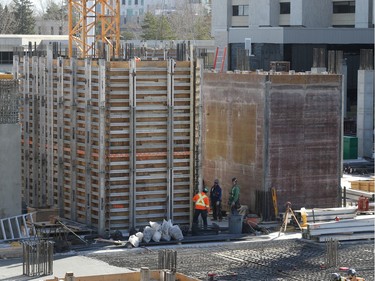 Construction crews have started building the main floor of the Children's Hospital of Saskatchewan and concrete was being pumped into the site during a media tour, April 21, 2016. After seven months of construction, the project is over 10 per cent complete, say officials.