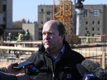 Craig Ayers, Saskatoon health Region's project director for the Children's Hospital of Saskatchewan, speaks about the project during a media tour, April 21, 2016. After seven months of construction, the project is over 10 per cent complete, say officials.