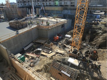 Construction crews have started building the main floor of the Children's Hospital of Saskatchewan and concrete was being pumped into the site during a media tour, April 21, 2016. After seven months of construction, the project is over 10 per cent complete, say officials.