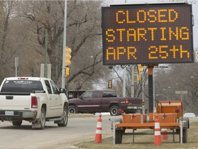 The inside lane of Eighth Street East westbound will be closed at Lorne Avenue beginning on April 25.