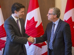 Prime Minister Justin Trudeau meets with Premier Brad Wall in Saskatoon Wednesday, April 27, 2016 as part of a two-day stop in the province.
