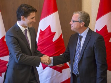 Prime Minister Justin Trudeau meets with Premier Brad Wall in Saskatoon as part of a two-day stop in the province after a Liberal cabinet retreat in Alberta over the weekend, April 27, 2016.