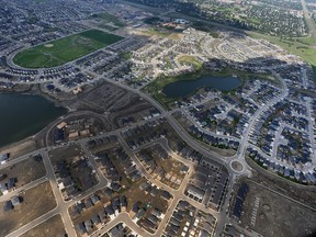 This 2014 aerial photo shows Victor Road looping east from Alexander MacGillivray Young Park and connecting with a roundabout in the Stonebridge neighbourhood. Saskatoon city council approved changing the road's name to Vic Boulevard Monday.