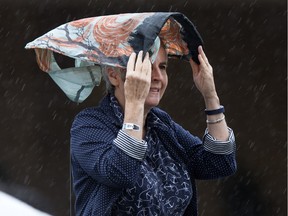 SASKATOON,SK--JULY 06/2015--Rain in the city had people using innovative means to stay dry. Thursday, August 06, 2015. (Greg Pender/The StarPhoenix)