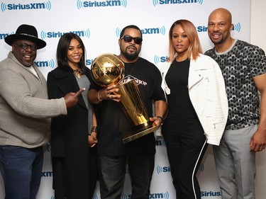 L-R: Cedric the Entertainer, Regina Hall, Ice Cube, Eve and Common attend SiriusXM's "Town Hall" With the Cast of "Barbershop: The Next Cut": Town Hall to Air on Eminem's Exclusive SiriusXM Channel Shade 45 at SiriusXM Studios on April 12, 2016 in New York City.