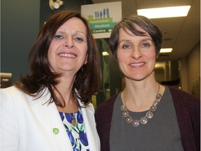 Superintendent of education responsible for special education, Donnalee Weinmaster, left, and Shauna Tilbury, coordinator for English as an Additional Language at the Saskatoon Public School Division, can be seen at the Newcomer Student Centre located at the division headquarters in downtown Saskatoon. (Morgan Modjeski/The Saskatoon StarPhoenix)