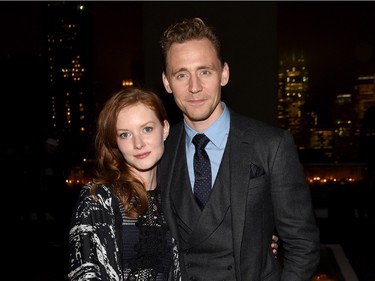 Actors Wrenn Schmidt and Tom Hiddleston attend the after party for the screening of Sony Pictures Classics' "I Saw the Light" hosted by The Cinema Society with Hestia & St-Germain at Jimmy at the James Hotel on March 24, 2016 in New York City.