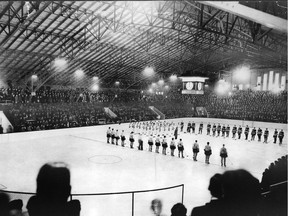 The New York Rangers and New York Americans face off in an NHL exhibition game on Oct. 30, 1937, to mark the opening of Saskatoon Arena on 19th Street East. The Saskatoon Blades played their last game in the facility in 1988 before moving north to Saskatchewan Place (now SaskTel Centre) and Saskatoon Arena was demolished in 1989.