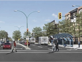 This rendering shows what 22nd Street might look like under the City of Saskatoon's growth plan, which focuses on a bus rapid transit system and increase development along the corridors served by the system.