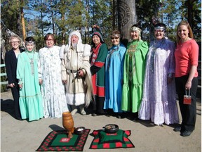 Traditional welcoming ceremony to the Republic of Sakha, held at a sacred site near the village of  Nam. Lorna Butler is at the far left, Heather Exner-Pirot at the far right. Photo courtesy of Heather Exner-Pirot