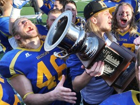 The Saskatoon Hilltops celebrate their 18th national title in November.