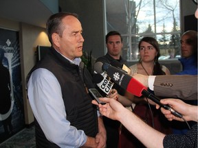 Cameco president Tim Gitzel speaks to reporters about suspending operations at the Rabbit Lake mine.