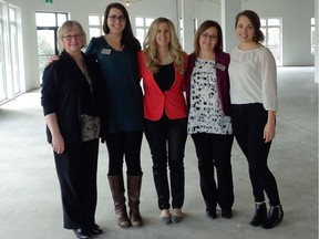 Current Christian Counselling Services staff in the potential new location. From left, Carol Epp, Stephanie Danger, Executive Director Heather Tomes, Cindie Neudorf and Cora Hamm.