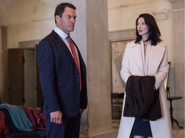 Dominic West as Walt Camby and Caitriona Balfe as Diane Lester in TriStar Pictures' "Money Monster."