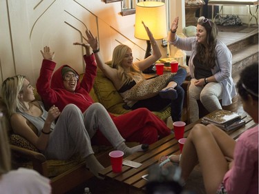 L-R: Clara Mamet, Awkwafina, Chloë Grace Moritz and Beanie Feldstein star in "Neighbors 2: Sorority Rising."