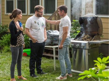 L-R: Rose Byrne, Seth Rogen and Zac Efron star in "Neighbors 2: Sorority Rising."